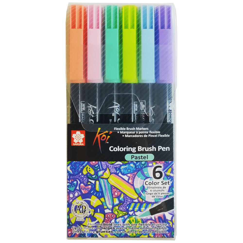 Caneta Ponta de Pincel Koi Sakura 6 Cores Pastel